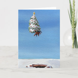 Fun Christmas card flying tree Holiday Travel art