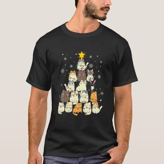 Fun Christmas Cats Xmas Tree T-Shirt (Front)