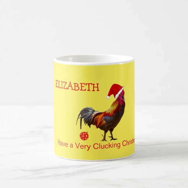 Fun Christmas Chicken Greeting Yellow Red Coffee Mug (Center)