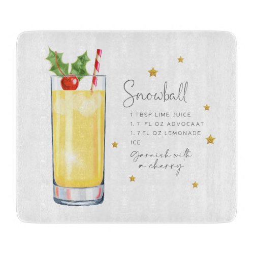 Fun Christmas Cocktail Snowball Recipe Watercolor Cutting Board