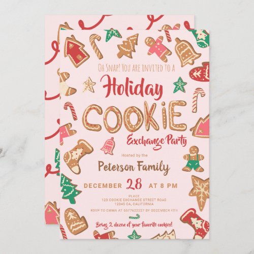 Fun Christmas cookie exchange party swap pink Invitation