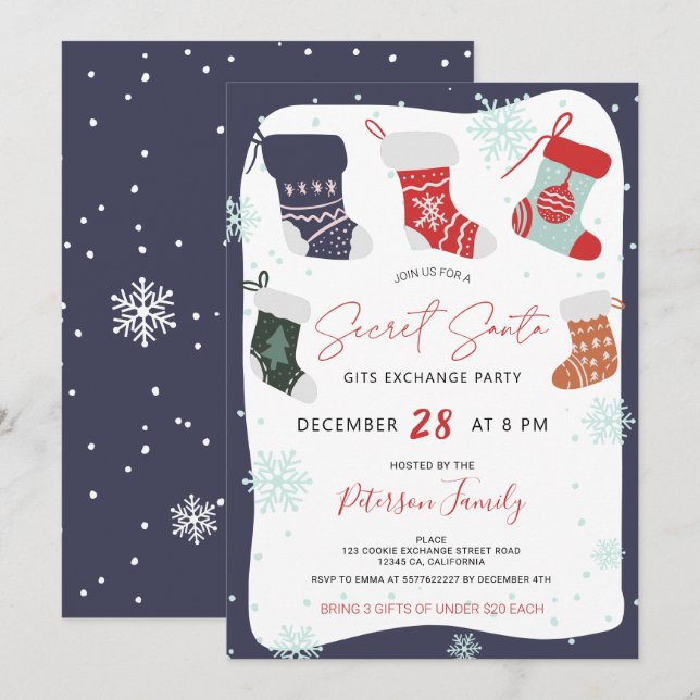 Fun Christmas cookie secret santa exchange party Invitation (Front/Back)