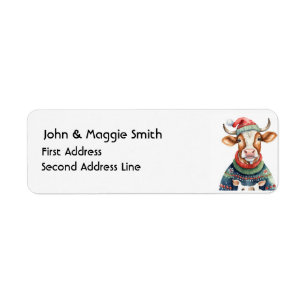 Fun Christmas Cow Animal Nature Art Label