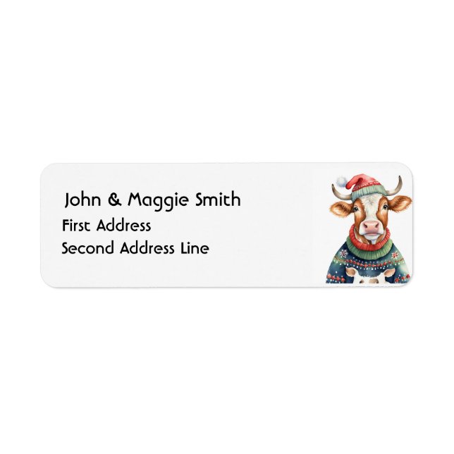 Fun Christmas Cow Animal Nature Art Label (Front)