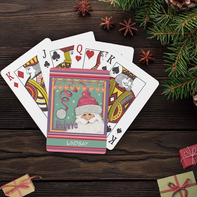 Fun Christmas Custom Name Pink Santa Inspirivity Poker Cards (Creator Uploaded)