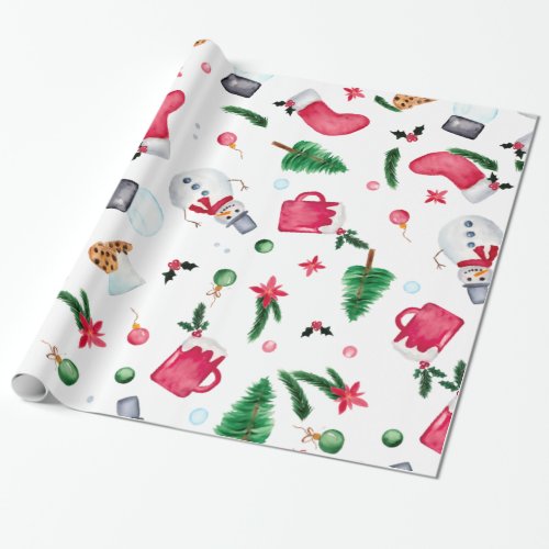 Fun Christmas cute watercolor illustration pattern Wrapping Paper