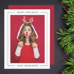 Fun Christmas Deep Red Cute Playful Photo Holiday Card