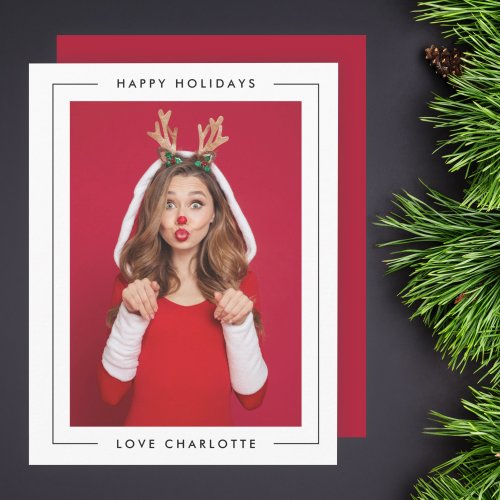 Fun Christmas  Deep Red Cute Playful Photo Holiday Card