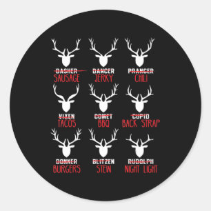 Fun Christmas Deer Hunters All of Santa's Reindeer Classic Round Sticker
