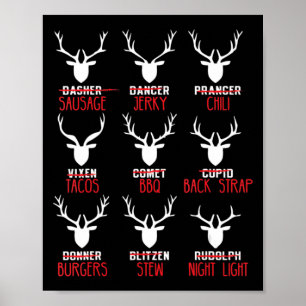 Fun Christmas Deer Hunters All of Santa's Reindeer Poster