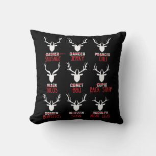 Fun Christmas Deer Hunters All of Santa's Reindeer Throw Pillow