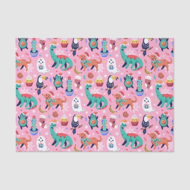Fun Christmas Dinosaur Dog Parrot Avocado Cactus Tissue Paper (Front)