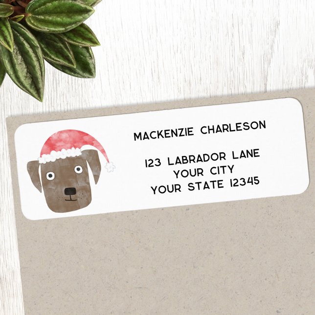 Fun Christmas Dog Personalized Return Address Label (Fun dog in a Christmas Santa hat personalized return address label)