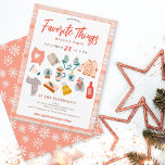 Fun Christmas favorite things exchange party pink Invitation<br><div class="desc">Fun Christmas favorite things exchange party pink plaid flannel. with cute whimsical illustration featuring Christmas favorite things,  sweater,  candle,  pillw,  glove all winter fav with pastel pink,  teal green muted colors on an editable plaid flannel pattern.</div>