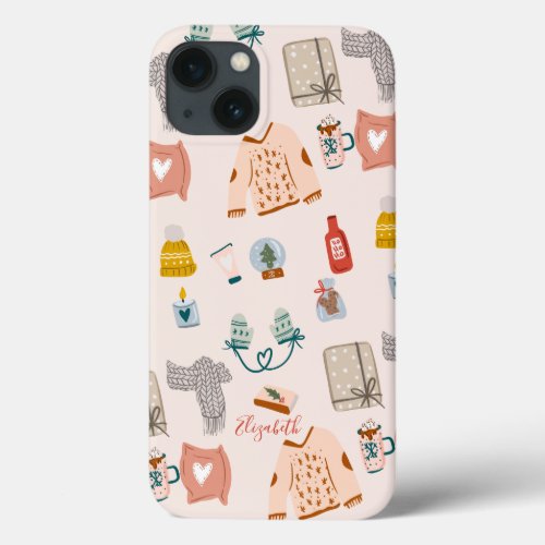 Fun Christmas favorite things illustration pattern iPhone 13 Case