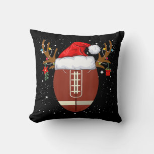 Fun Christmas Football Ball Santa Hat Reindeer Xma Throw Pillow