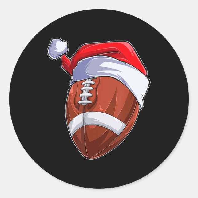 Fun Christmas Football Ball Santa Hat Sport Xmas  Classic Round Sticker (Front)