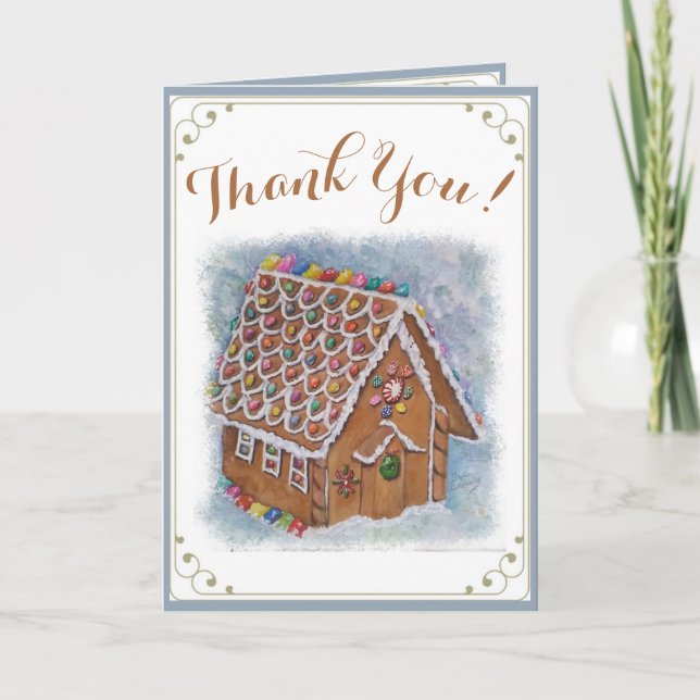 FUN CHRISTMAS GINGERBREAD CANDY HOUSE THANK YOU (Front)