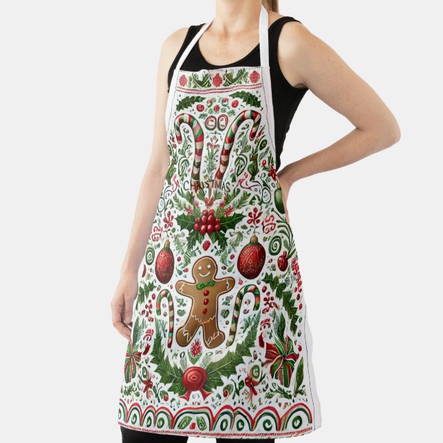 Fun Christmas Gingerbread Man Candy Cane Ornaments Apron (Insitu)