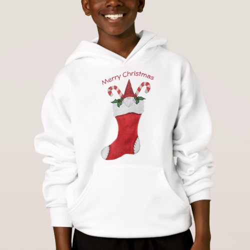 Fun Christmas Gnome in Red Stocking Candy Canes Hoodie