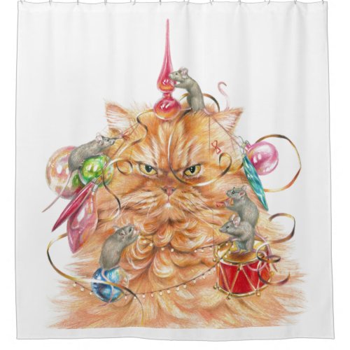 Fun Christmas Grumpy Bah Humbug Cat Lights Shower Curtain