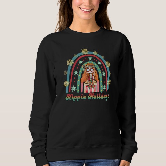 Fun Christmas Have A Hippie Holidays Retro Christm Sweatshirt (Front)