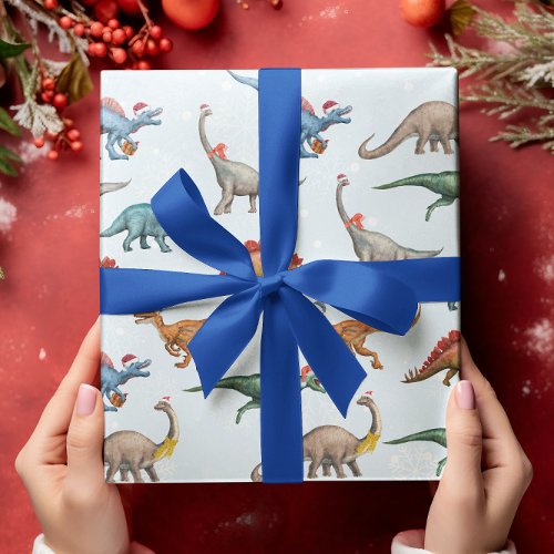 Fun Christmas Holiday Dinosaur Watercolor pattern Wrapping Paper