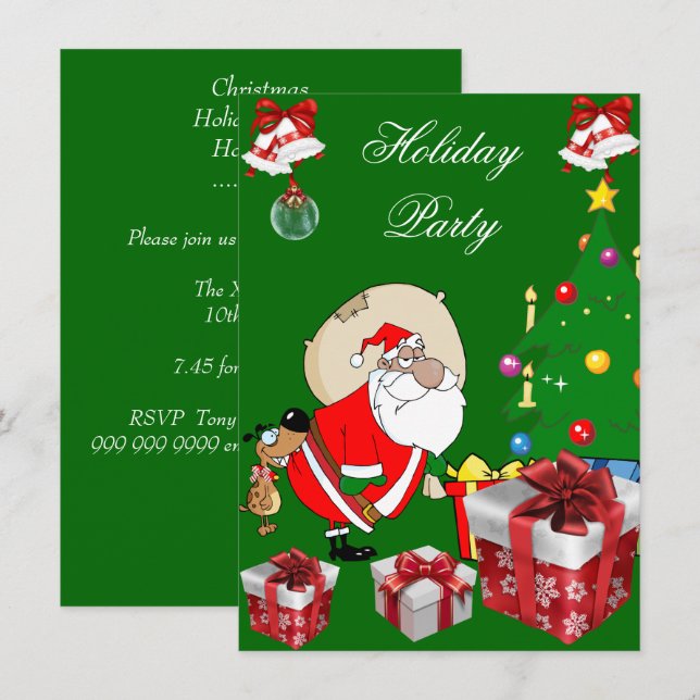 Fun Christmas Holiday Party Santa Dog Tree Invitation (Front/Back)