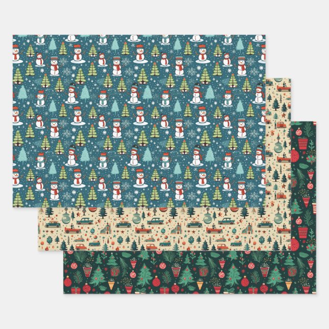 Fun Christmas Holiday Winter Cute Coordinating  Wrapping Paper Sheets (Set)