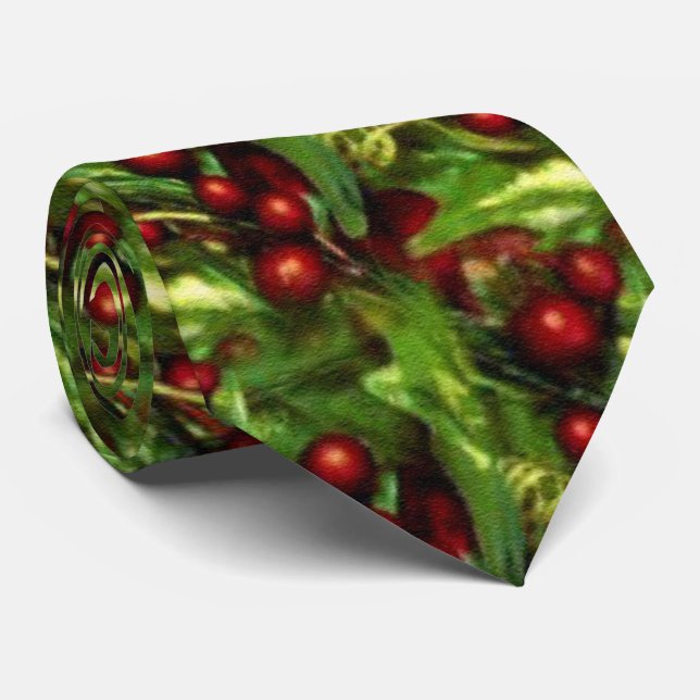 Fun Christmas holly pattern tie (Rolled)