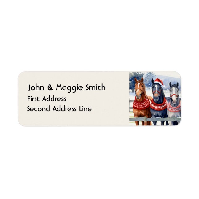 Fun Christmas Horses Animal Nature Art Label (Front)
