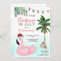 Fun Christmas in July beach tropical flamingo Invitation