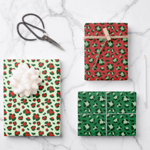 Fun Christmas Leopard Print Trio Mix Wrapping Paper Sheets