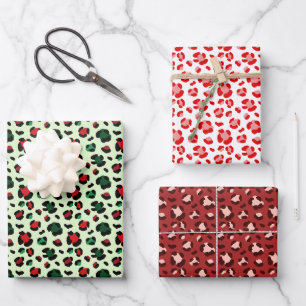 Fun Christmas Leopard Print Trio Mix Wrapping Paper Sheets