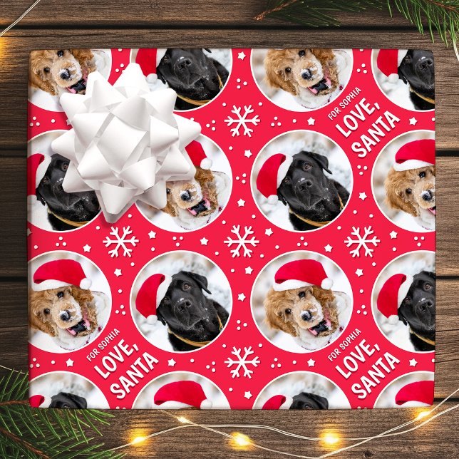 Fun Christmas Love Santa Custom Photo Name Red Wrapping Paper (Creator Uploaded)