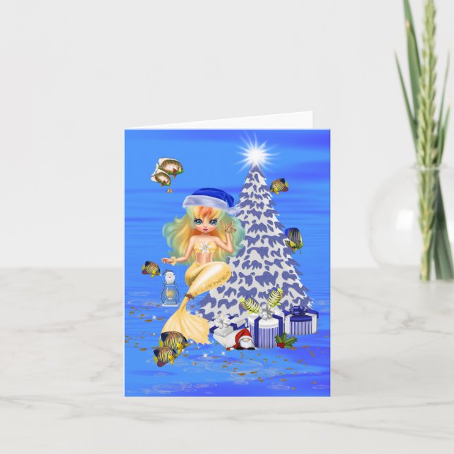 Fun Christmas Mermaid greetings card (Front)