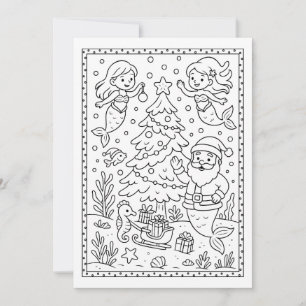 Fun Christmas Mermaids Coloring Flat Note Card