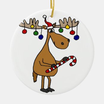 Fun Christmas Moose With Candy Cane And Ornaments by ChristmasSmiles at Zazzle