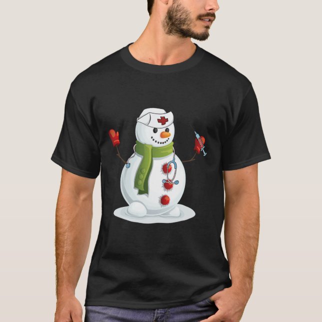 Fun Christmas Nurse Snow-man Nursing Rn Registered T-Shirt (Front)