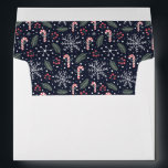 Fun Christmas Pattern Snowflakes Candy Canes Envelope<br><div class="desc">Dress up your holiday cards and invitations with this fun envelope featuring a festive snowflake and candy cane Christmas pattern on the inside and your name and address on the back flap.  Perfect for Christmas cards and holiday party invitations. Fun,  festive and very unique.</div>
