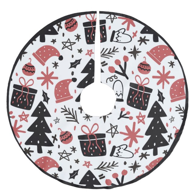 Fun Christmas Pattern Xmas Tree Santa Hat  Brushed Polyester Tree Skirt (Front)