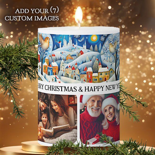 Fun Christmas Photo Collage Pillar Candle (A delightful Christmas gift: candle featuring your favorite photos or artwork)