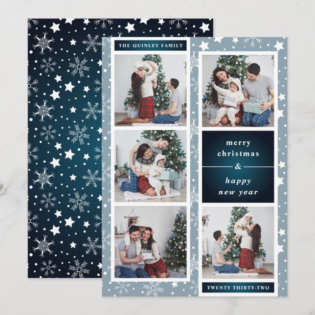 Fun Christmas Photo Collage | Snowflake Holiday Card (Front/Back)