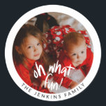 Fun Christmas Photo Sticker<br><div class="desc">Elevate your season's greetings with our vibrant "Oh What Fun Christmas Holiday Sticker" Great for envelopes and favors. Customizable,  charming,  and sure to brighten up the holiday!</div>