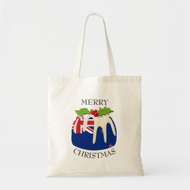 Fun | Christmas Pudding with | NEW ZEALAND FLAG Tote Bag (Front)