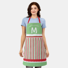 Fun Christmas Red Green & White Striped Holiday Apron