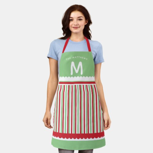 Fun Christmas Red Green  White Striped Holiday Apron