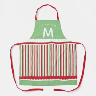 Fun Christmas Red Green & White Striped Holiday Apron