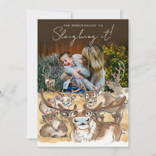 Fun Christmas Reindeer holiday photo card - Brown