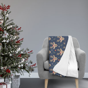 Fun Christmas Reindeer Pattern Monogram Blue Fleece Blanket